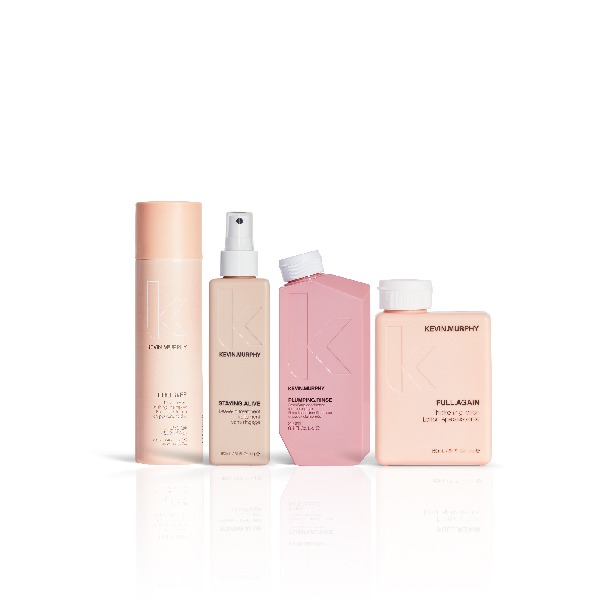 Bodegón de productos capilares para el cabello fino Kevin Murphy Thickening